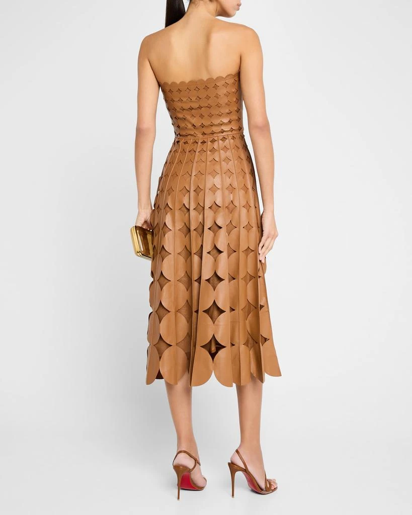 Oscar de la Renta Strapless Geo Cutout Leather Midi Dress 3