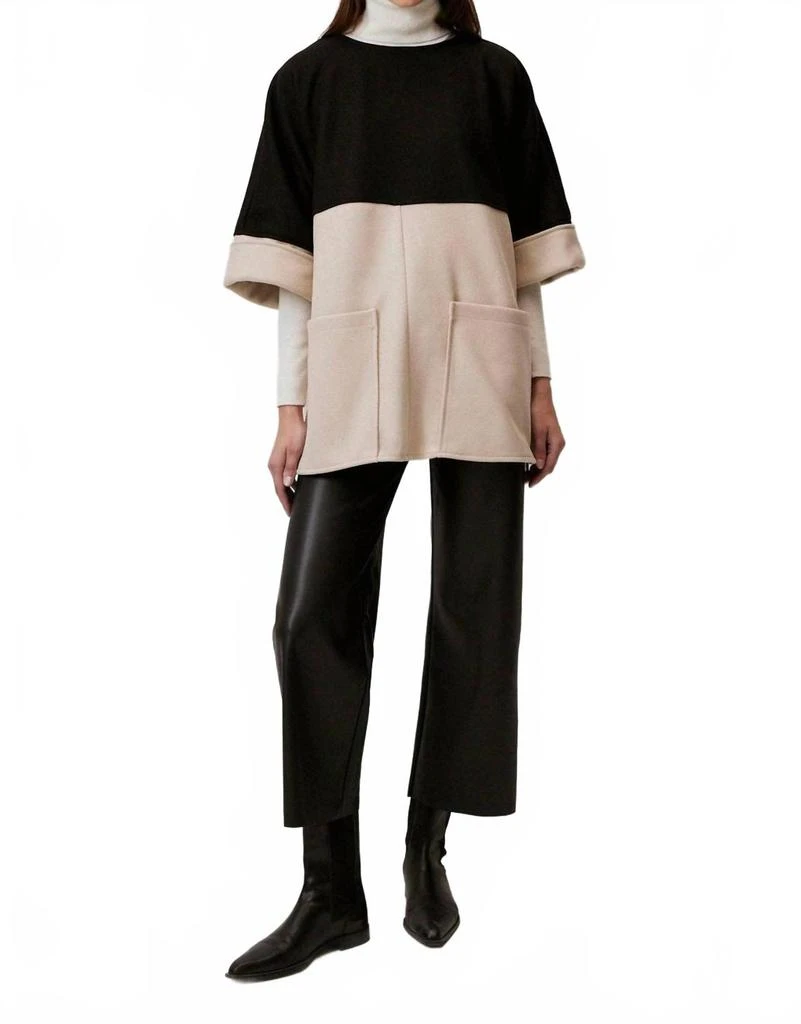 Touche Prive Two Tone Zip-Side Oversized Poncho Jacket In Black / Beige