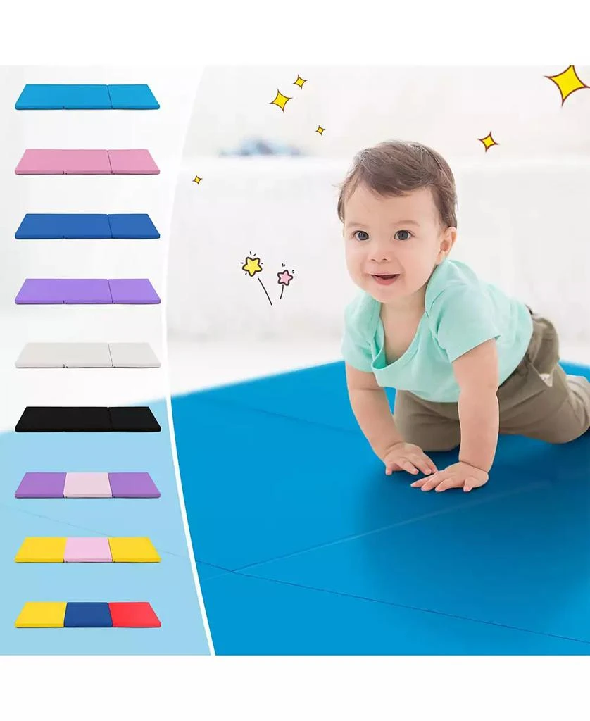 SUGIFT 6 x 2 FT Tri-Fold Gym Mat with Handles and Removable Zippered Cover-Blue 4