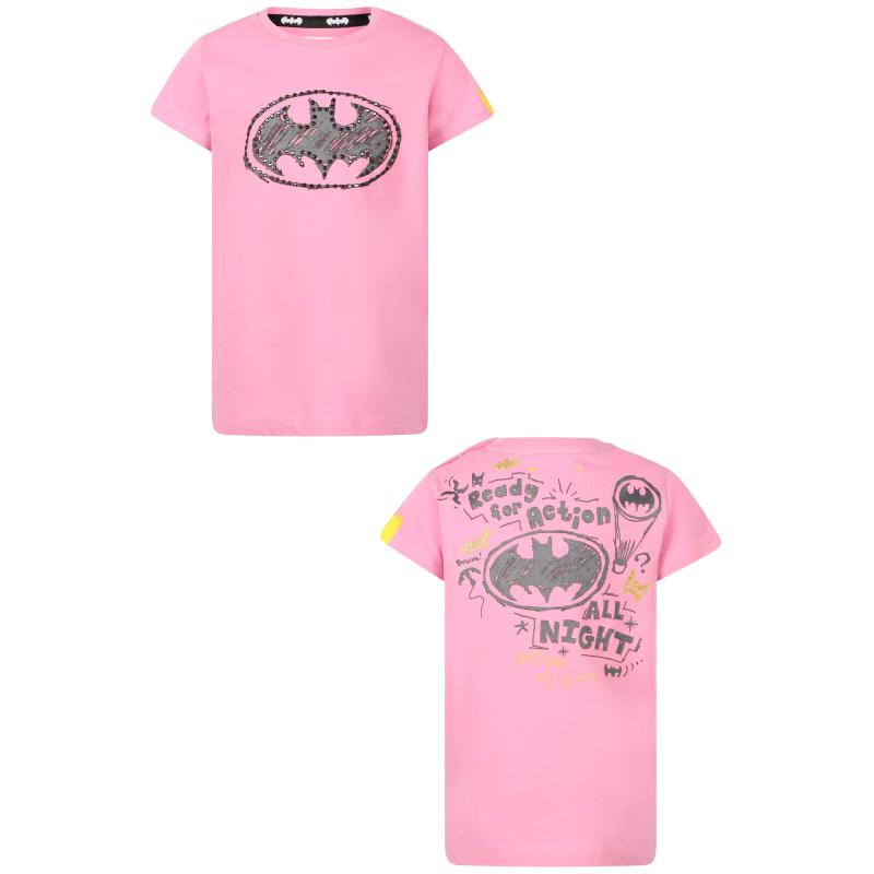 Replay & Sons Batman print rhinestones detailing t shirt in pink