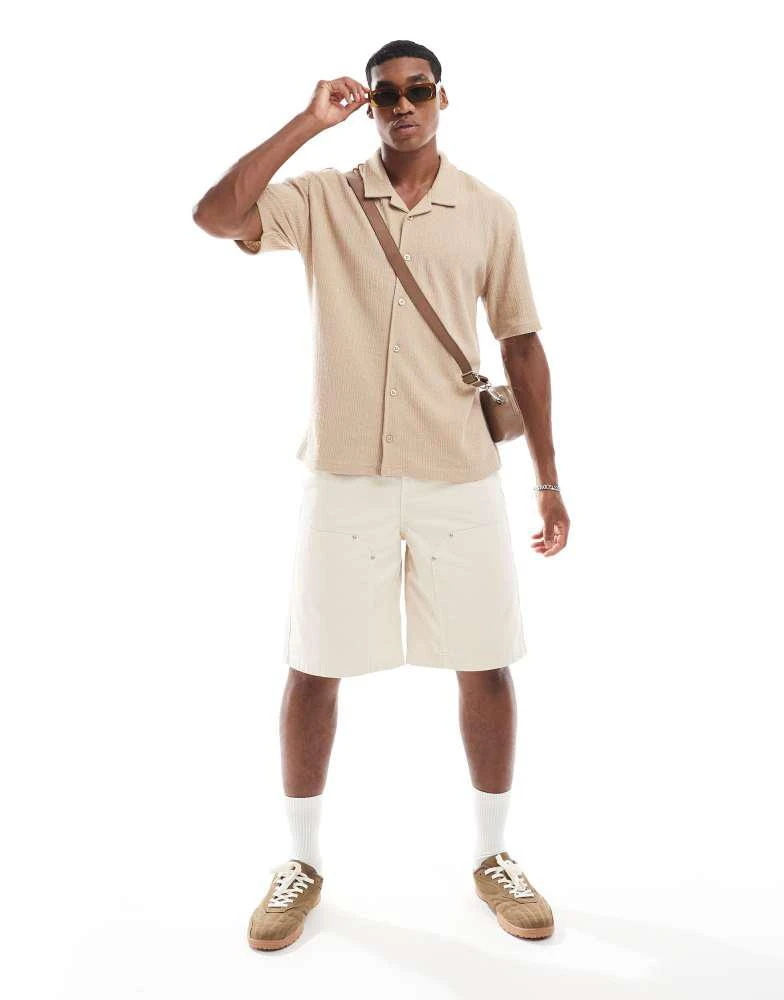 Threadbare Threadbare Textured relaxed fit short sleeve shirt in stone 1