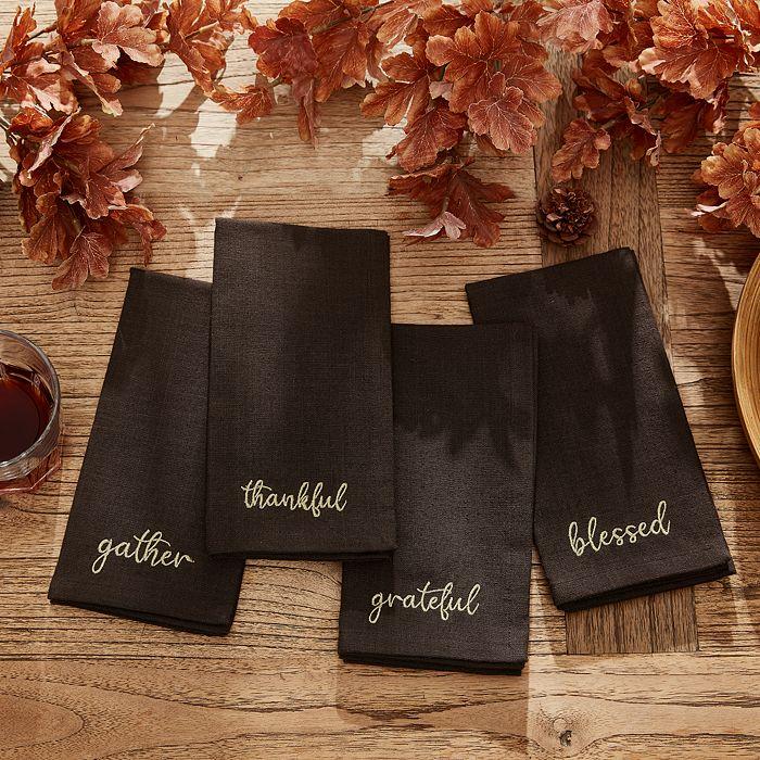 Elrene Home Fashions Harvest Sentiment Embroidered Napkins, Set of 4