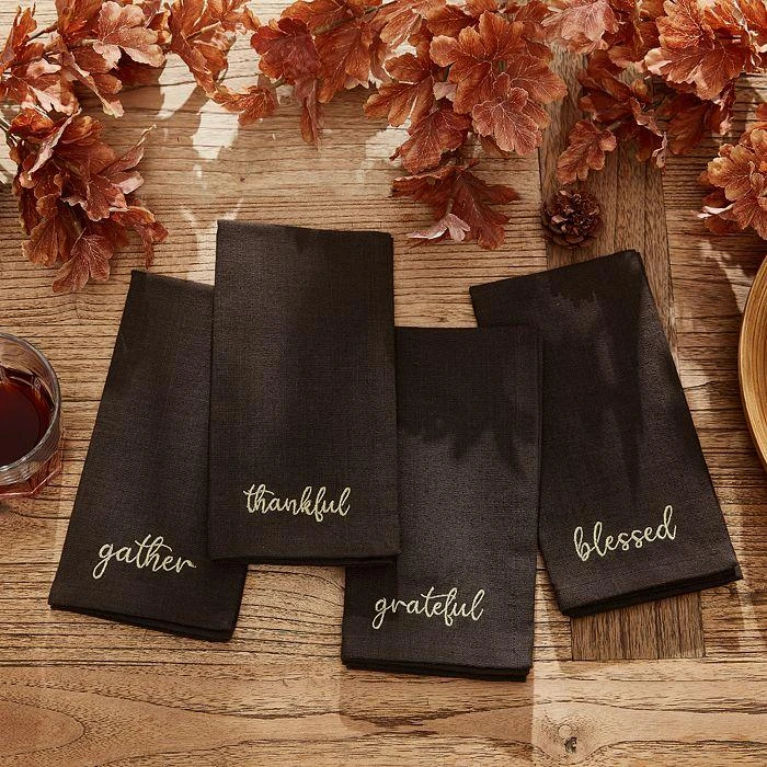 Elrene Home Fashions Harvest Sentiment Embroidered Napkins, Set of 4 1