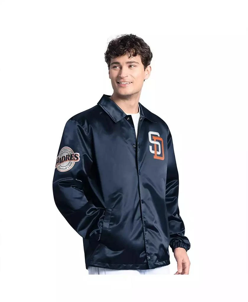 Starter Men's Navy San Diego Padres Cooperstown Collection Point Man Full-Snap Coaches Jacket 1