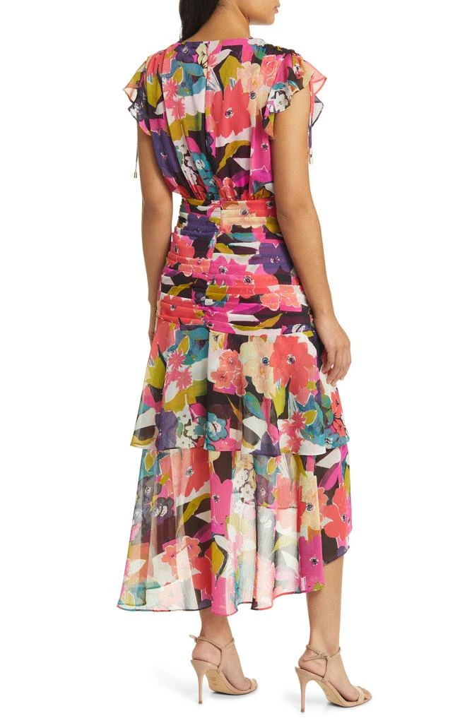 Tahari Floral Side Ruched Chiffon Midi Dress 2