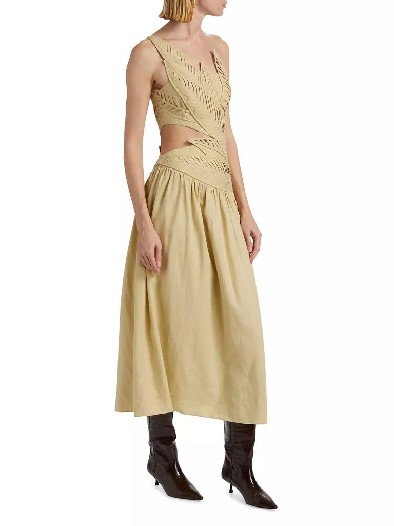 Farm Rio Sand Leaves Cut-Out Midi-Dress 4