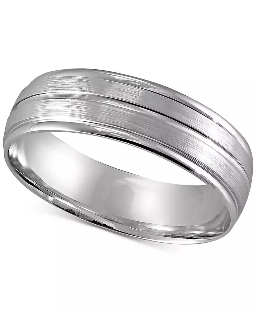 Macy
s Men
s Textured Beveled Edge Wedding Band in 14k White Gold