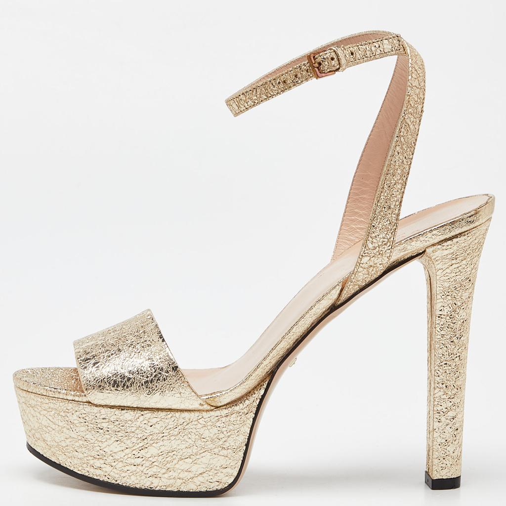 Gucci Gucci Gold Crinkled Leather Platform Sandals Size 39