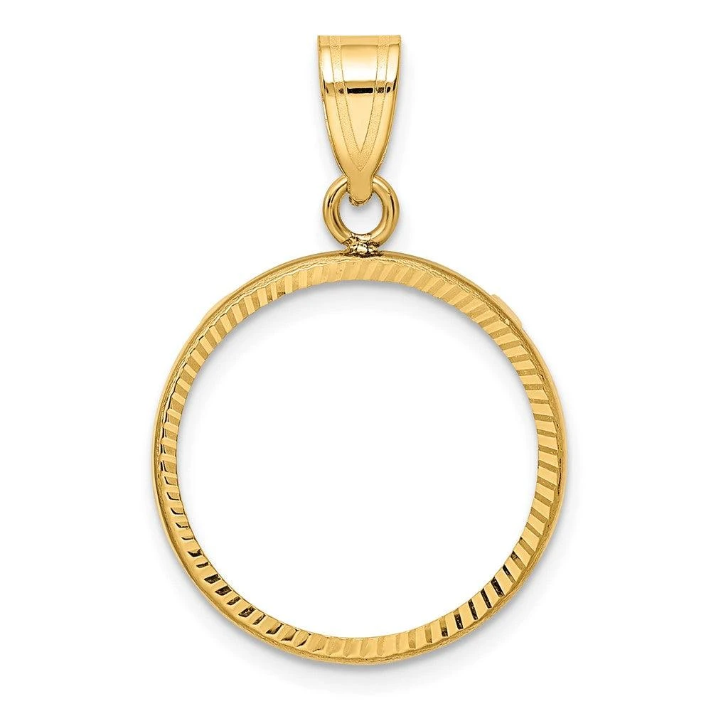 Diamond2Deal 14k Yellow Gold and Diamond-cut 18.0mm Prong Coin Bezel Pendant 1