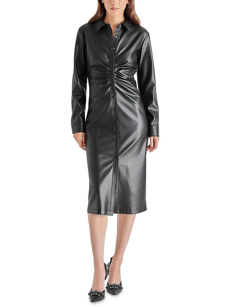 Steve Madden Mclain Womens Faux Leather Midi Shirtdress 1
