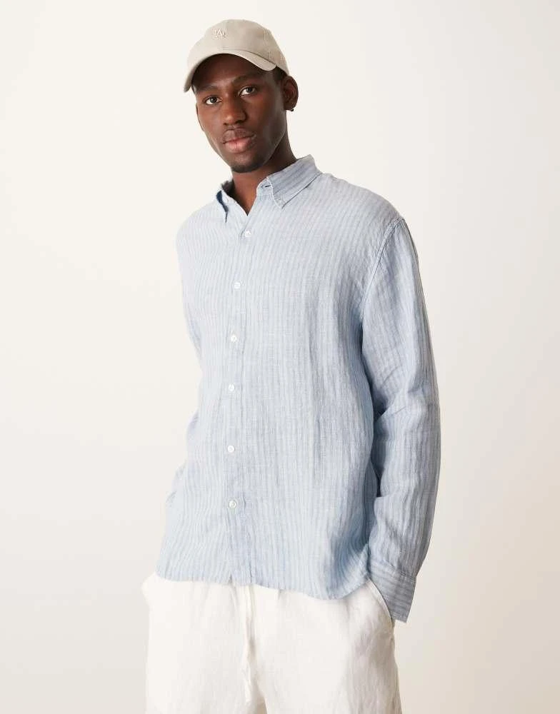 Abercrombie & Fitch Abercrombie & Fitch long sleeve striped linen shirt in blue and white 1