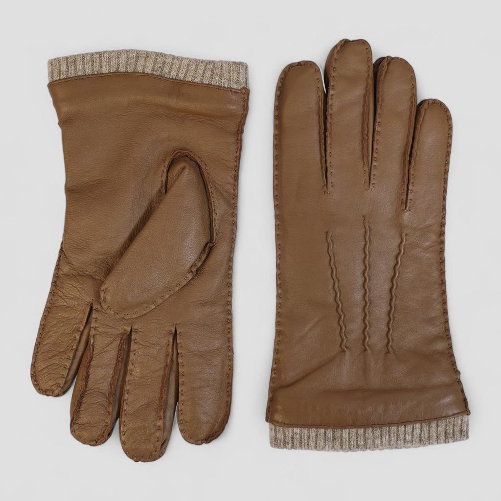 Infinity Leather Men’s Tan Brown Italian Leather Warm Wool Lining Winter Riding Driving Casual Gloves