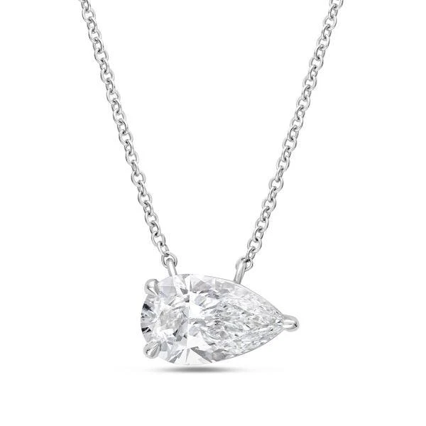 Diana M Jewels 14kt white gold lab grown pear shape east west diamond pendant weighing 1.00 ct in a prong setting