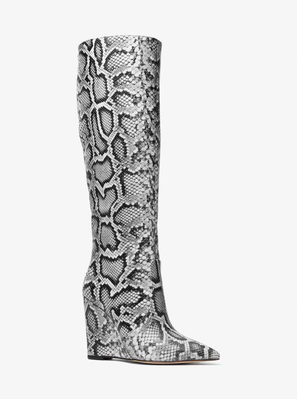 Michael Kors Isra Snake Embossed Leather Wedge Boot 1