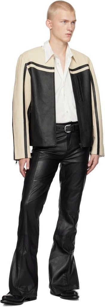 Deadwood Black & Off-White Racer Leather Jacket 4