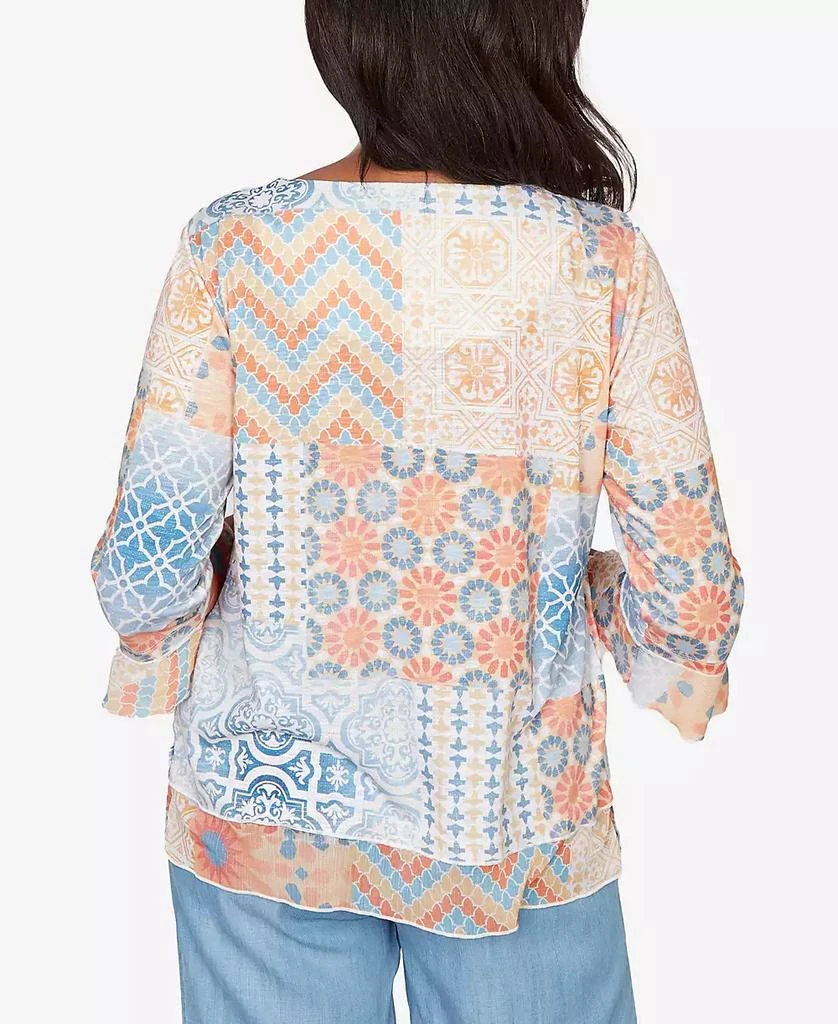 Alfred Dunner Women
s  Beachcomber Patchwork Medallion Ruffle Sleeve Top 5