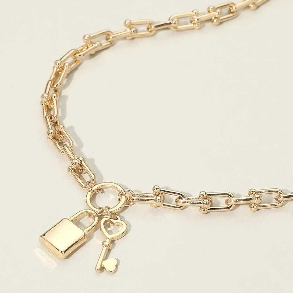 FASHNZFAB Chunky Metal Padlock Key Pendant Industrial Link Chain Necklace 4