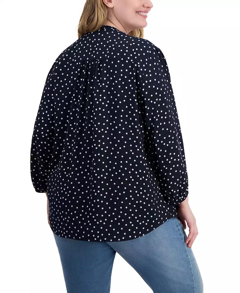 Tommy Hilfiger Plus Size Dot Print Pintuck 3/4-Sleeve Top