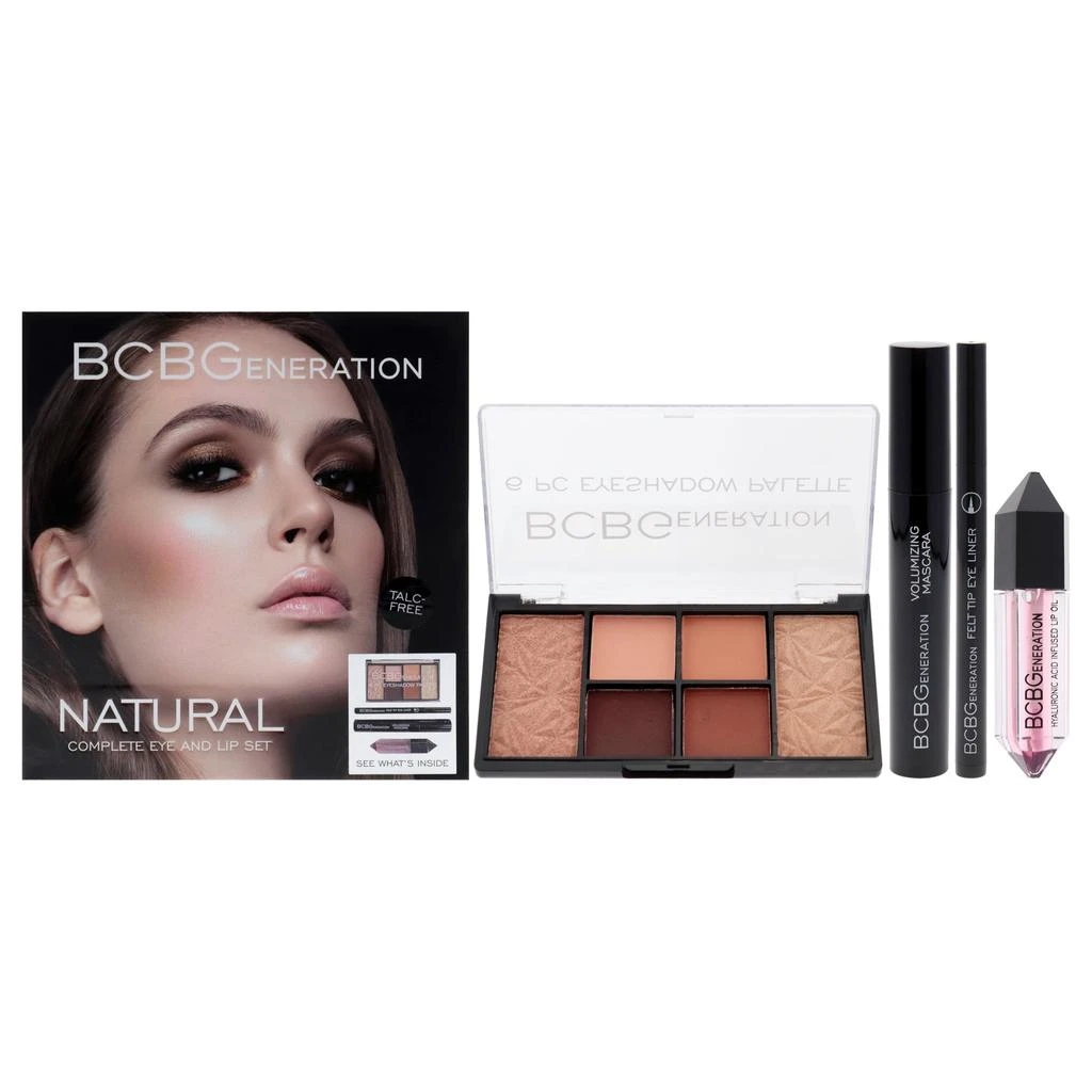 BCBGeneration Cosmetics Natural Complete Eye and Lip Set by  for Women - 4 Pc 0.38oz Eyeshadow Palette, 0.04oz Felt Tip Eyeliner, 0.27oz Volumizing Mascara, 0.20oz Hyaluronic Acid Infused Lip Oil 1