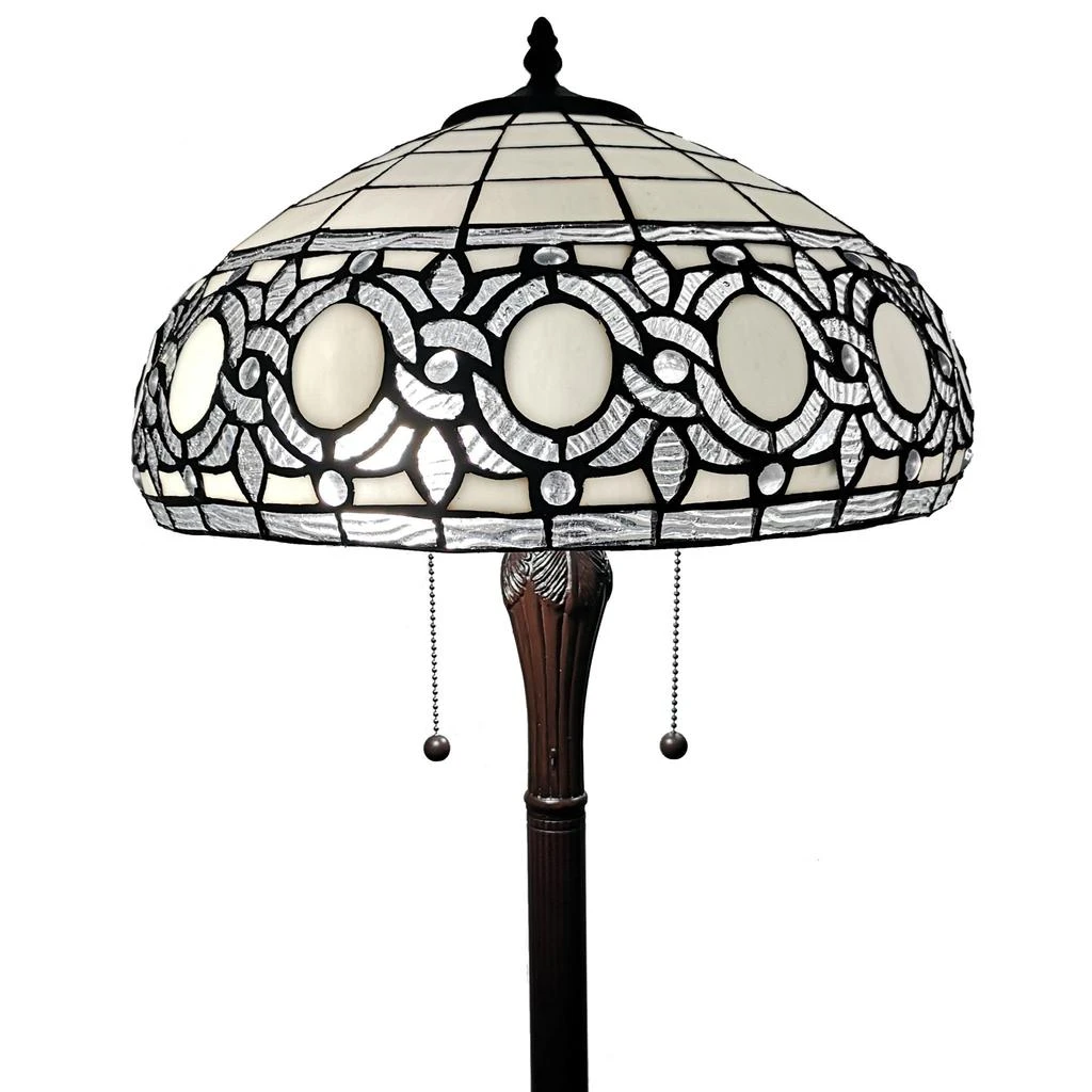 Hivvago 63" Brown Two Light Traditional Shaped Floor Lamp With White Stained Glass Bowl Shade 4