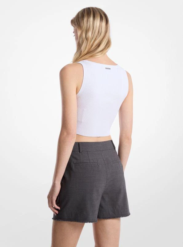 Michael Kors Frayed Stretch Wool Pleated Shorts 2