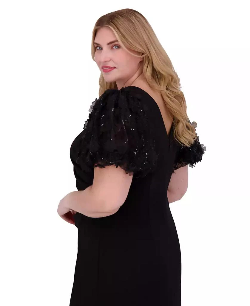 Eliza J Plus Size Floral-Short-Sleeve Boat-Neck Pleated Gown 4