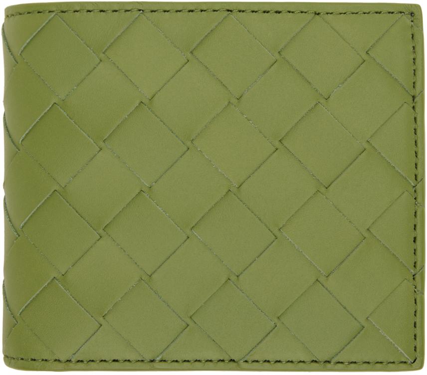 Bottega Veneta Green Intrecciato Bi-Fold Coin Purse Wallet