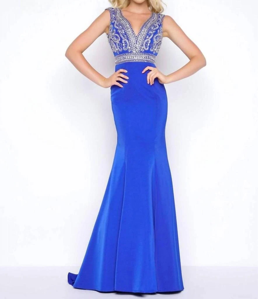 mac duggal royal blue dress Sexy One Shoulder Royal Blue Prom Dress Sequins Long With Front Slit   Dbrbridal