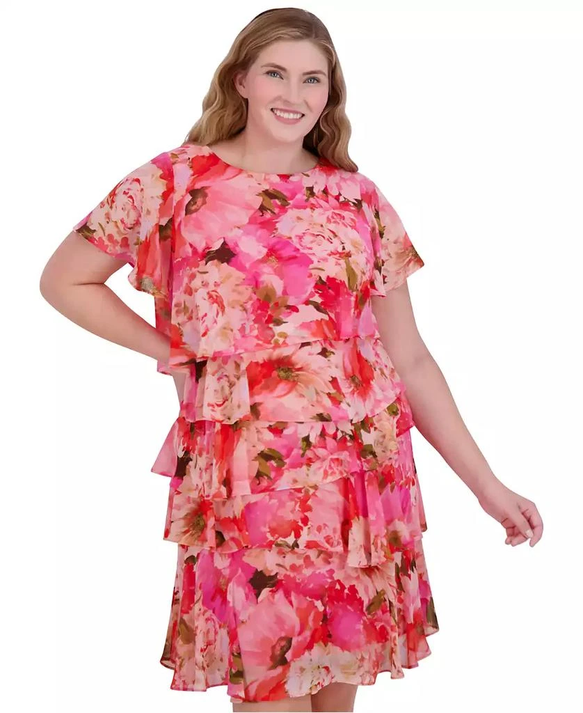 Jessica Howard Plus Size Chiffon Asymmetrical-Tiered Dress 4