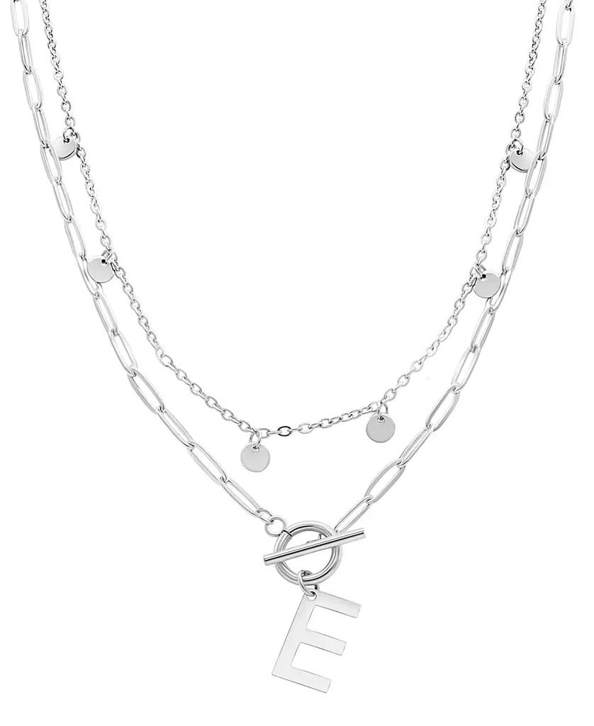 ADORNIA Silver Tarnish Resistant Confetti and Paperclip Layered Initial Toggle Necklace