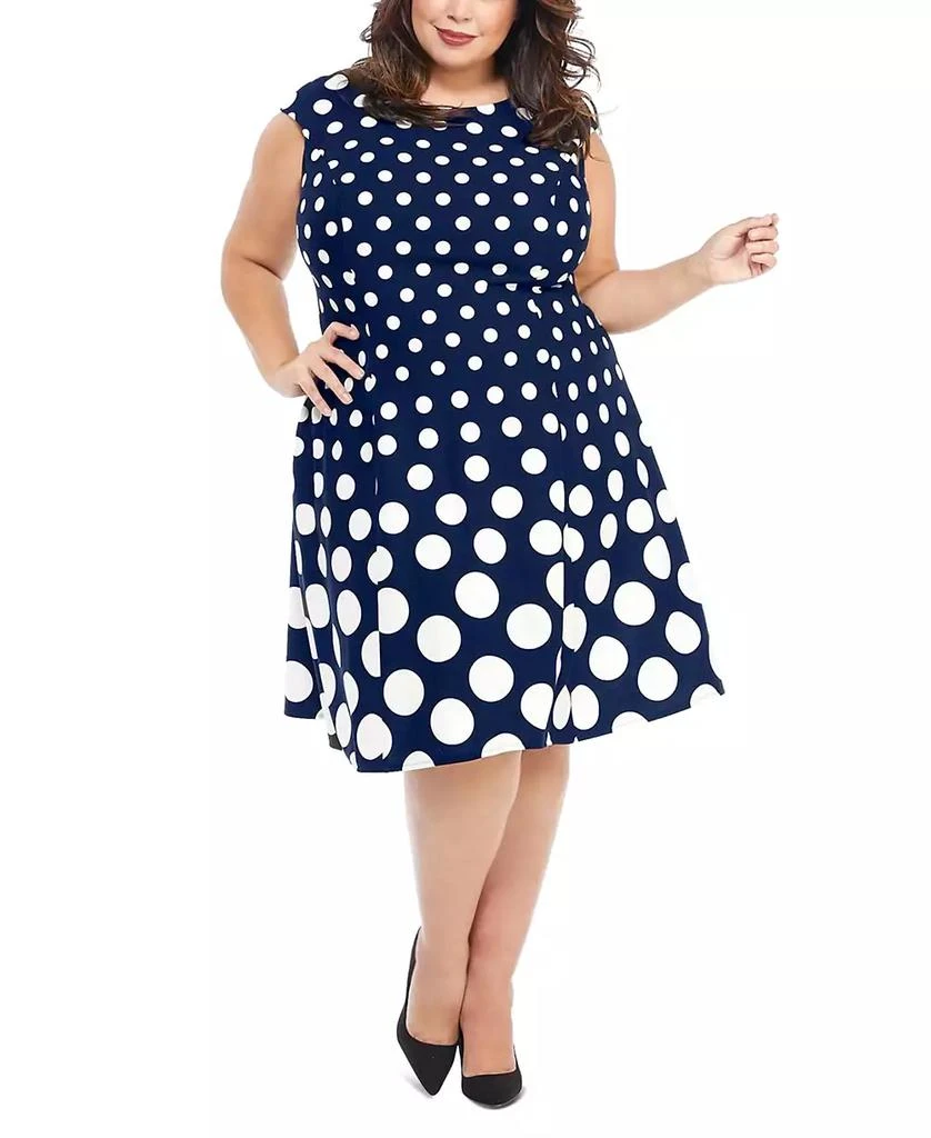 London Times Plus Size Polka-Dot Fit 
Flare Dress 1