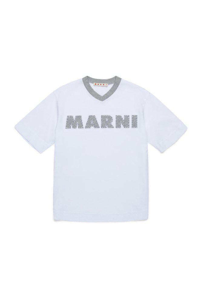 Marni Marni Kids Logo Patch V-Neck T-Shirt