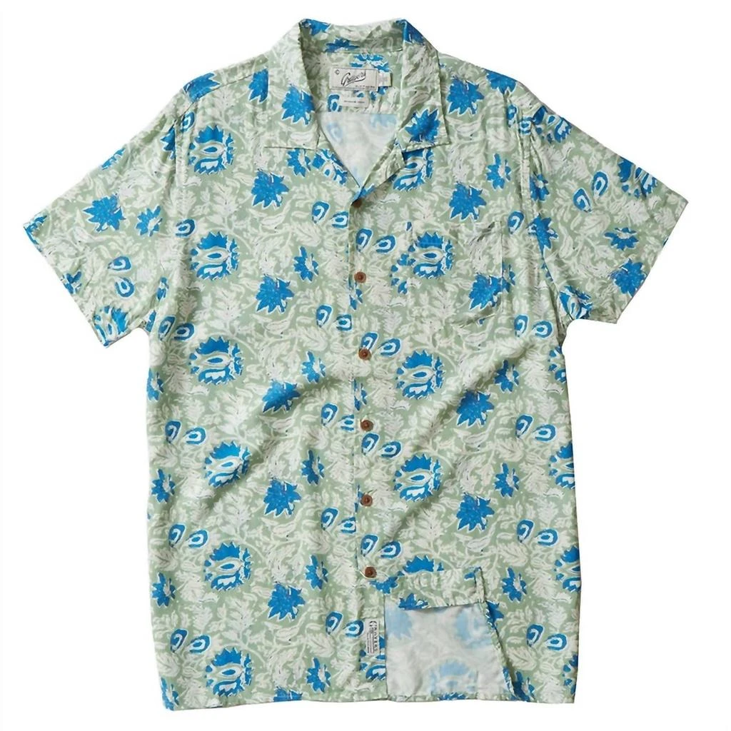 Grayers Men Vintage Hawaiian Batik Print Shirt In Green/light Blue 1
