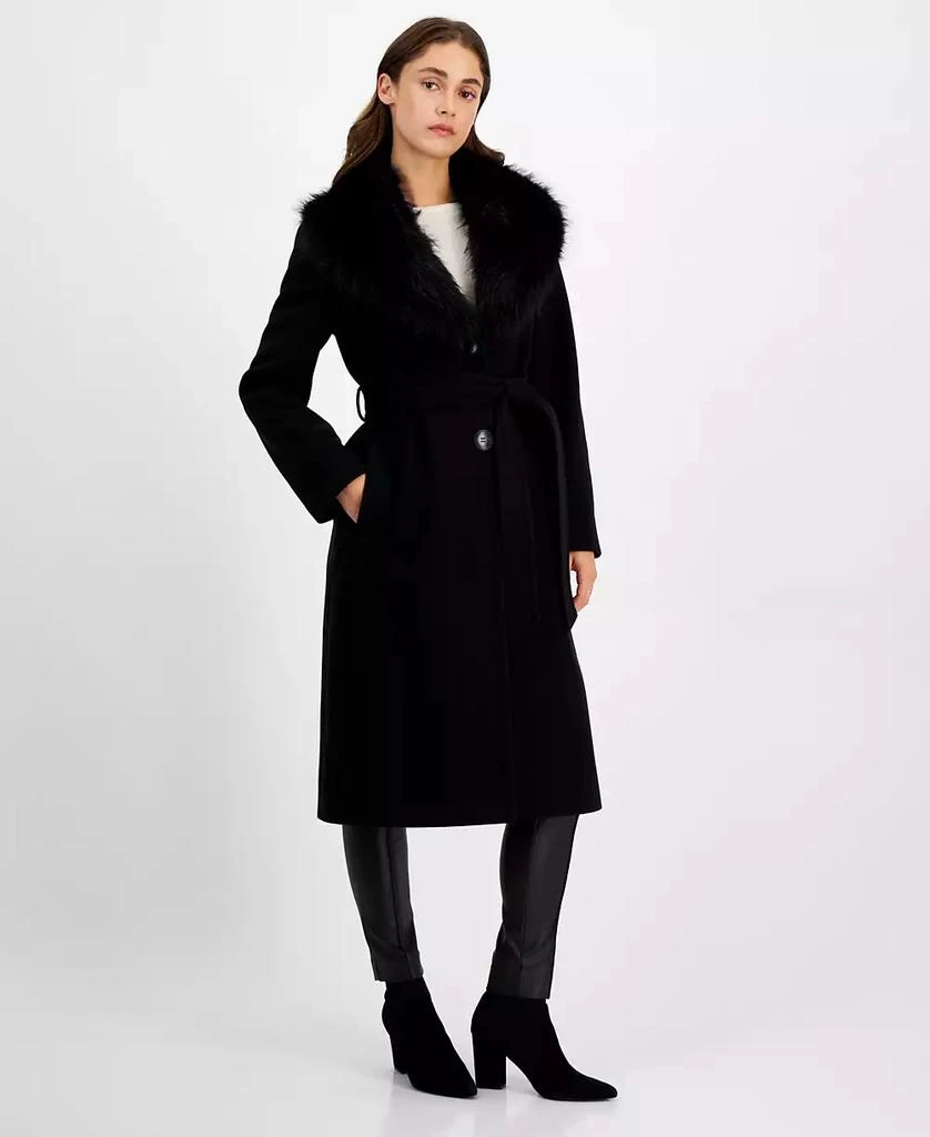 Sam Edelman Women's Belted Faux-Fur-Collar Walker Coat 1