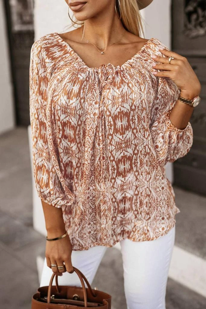 Pretty Bash Pretty Bash - Boho 3/4 Sleeve Drawstring Blouse 1