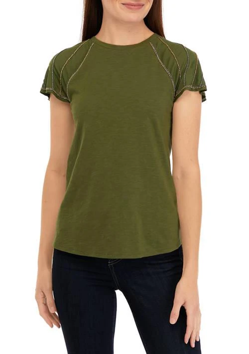 Cupio Womens Short Beaded Sleeve T Shirt 1