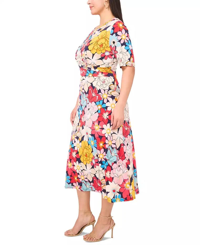 MSK Plus Size Printed Twist Elbow-Sleeve Midi Dress 3