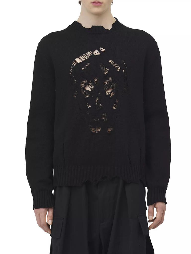 Alexander McQueen Distressed Skull Crewneck Cotton Sweater