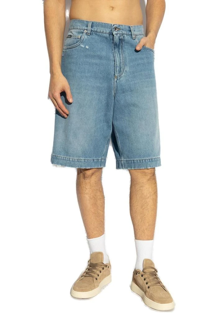 Dolce 
Gabbana Dolce 
Gabbana Logo Plaque Distressed Denim Shorts 2