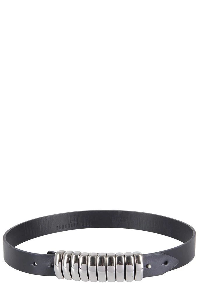 FEDERICA TOSI Leather Belt With Polished Silver Button Buckles