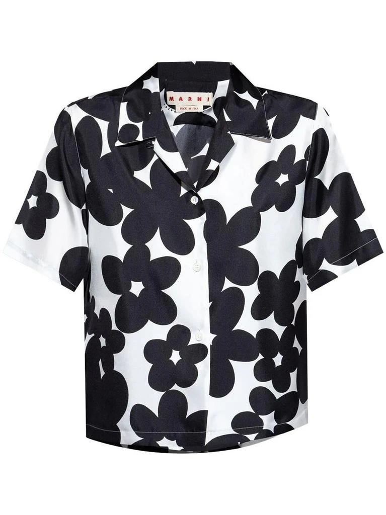 Marni Marni White Shirt With Black Flower Print 1