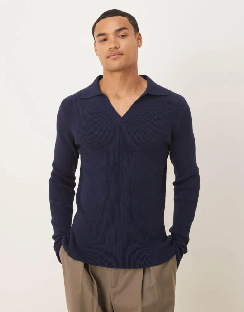 Shop ASOS DESIGN muscle fit long sleeve compact knit notch neck