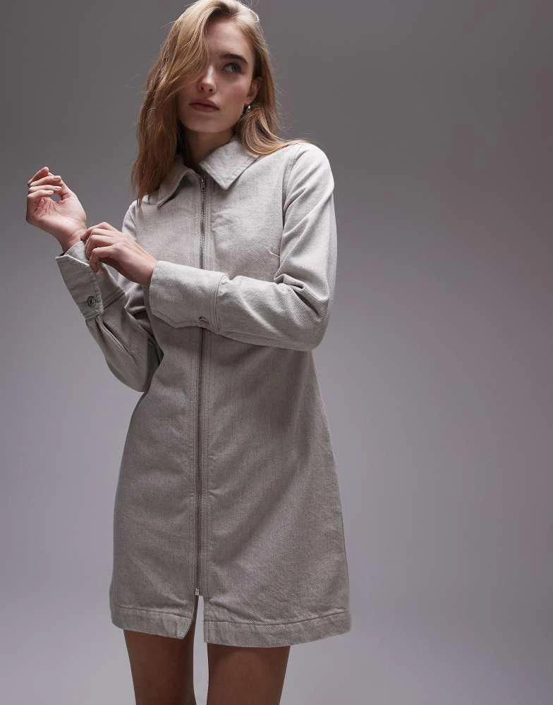 Topshop Topshop denim zip through shirt dress in ecru 3