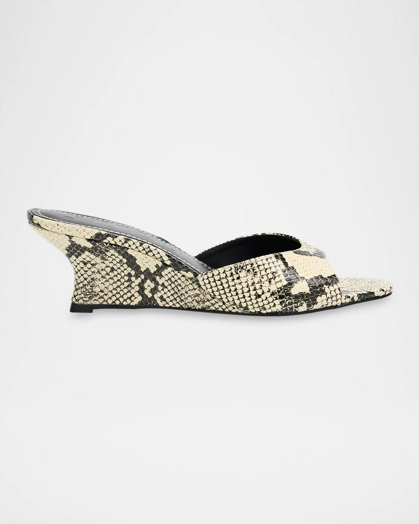 Staud Brigitte Snake-Embossed Leather Wedge Mules 1