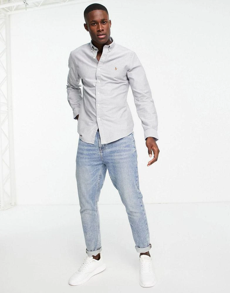 Ralph Lauren Polo Ralph Lauren icon logo slim fit oxford shirt buttondown in slate grey 3