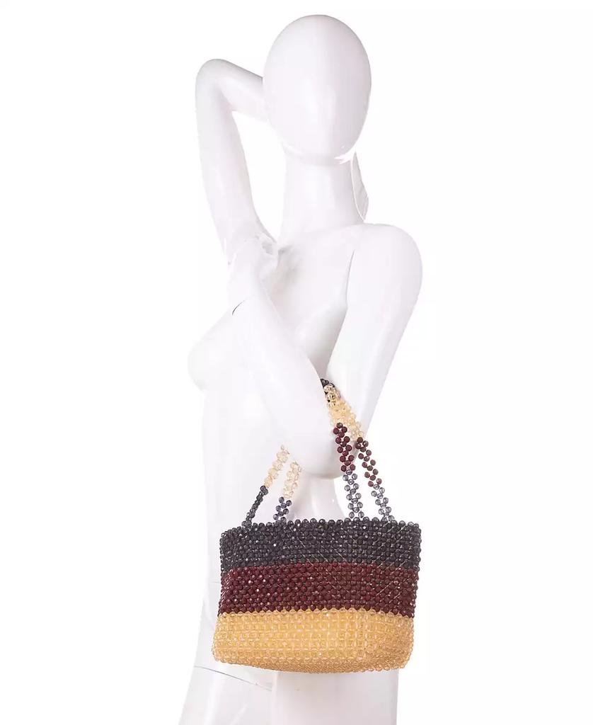 La Regale Macrame Bead Wide Stripe Mini Tote