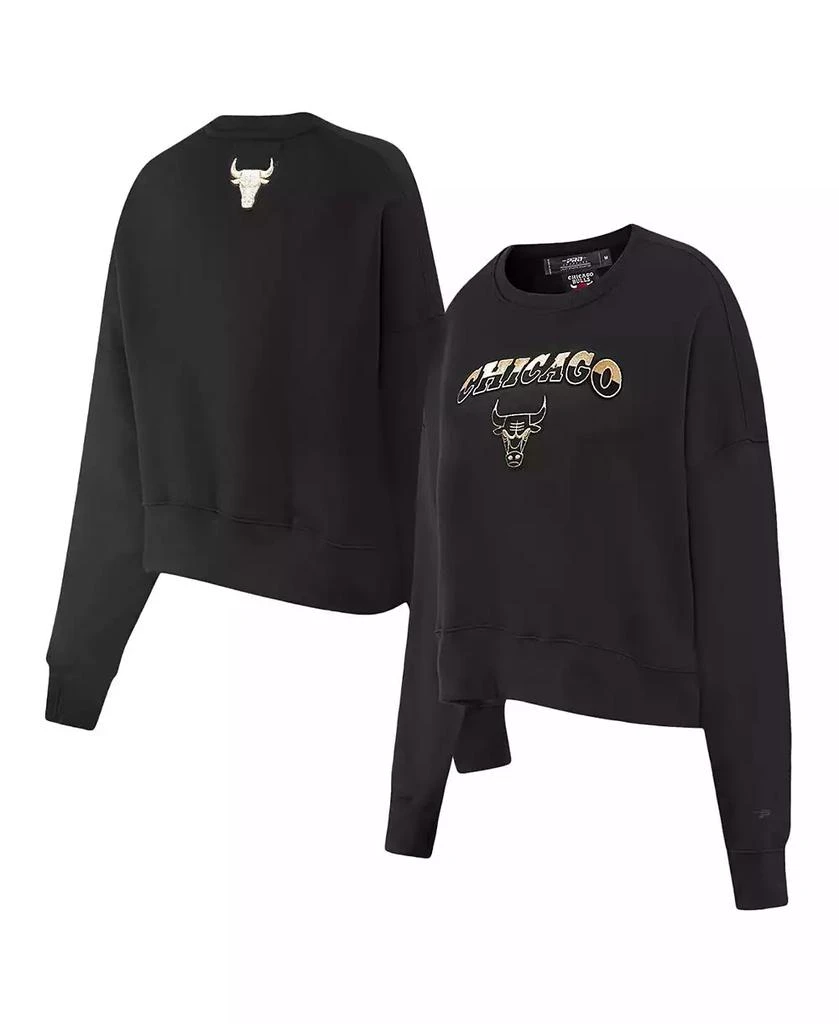 Pro Standard Women's Black Chicago Bulls Glam Cropped Pullover Sweatshirt 1