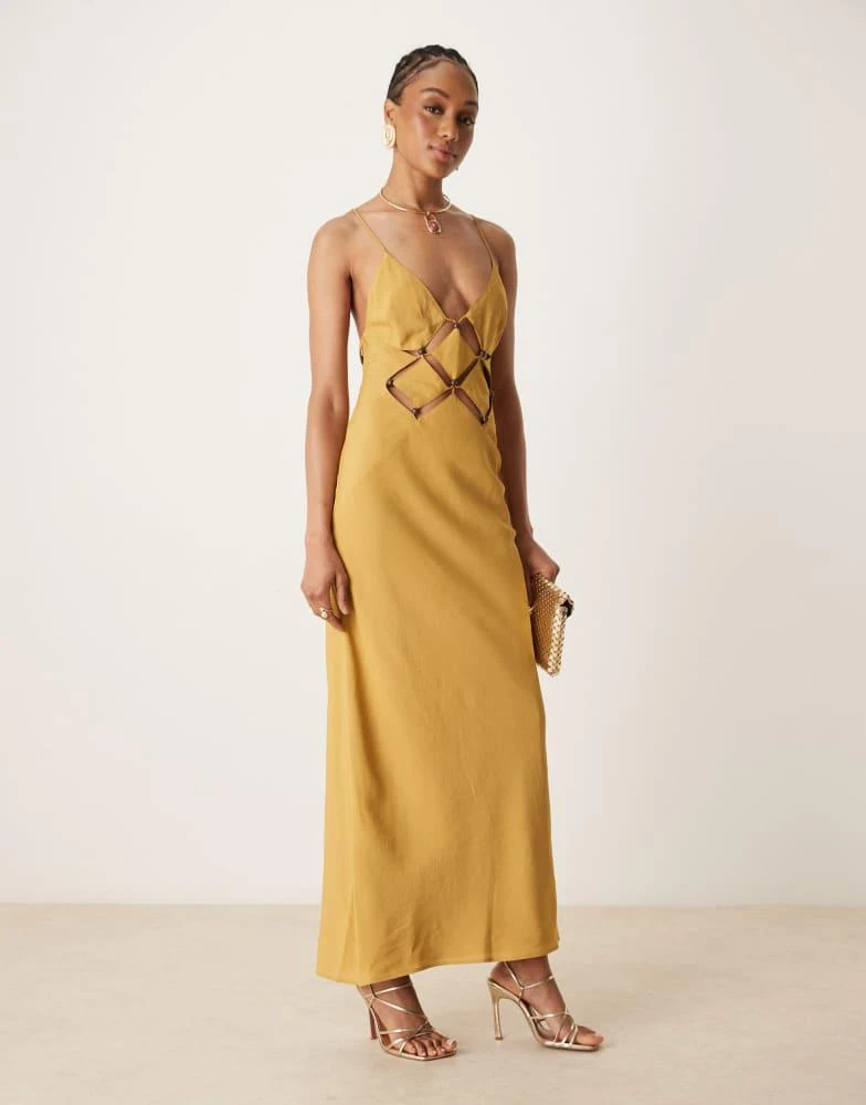 asos tall bridesmaid dress Shona Joy - La Lune Plunged Long Sleeve Maxi Dress - Gold main image 0