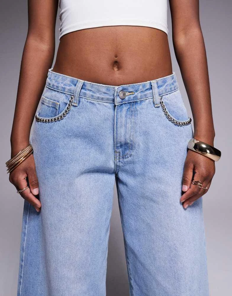Princess Polly Princess Polly low rise stud detail baggy wide leg jeans in light blue wash 5