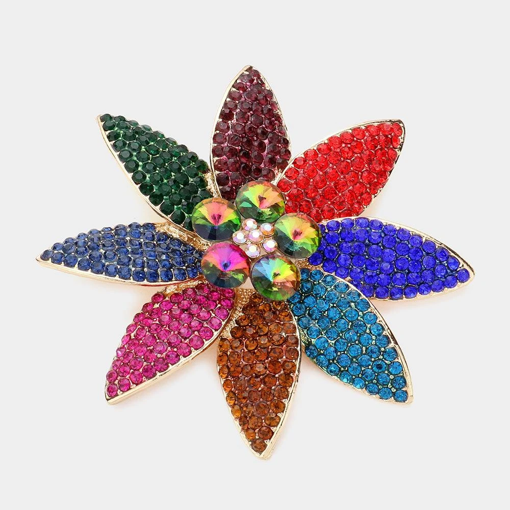 FASHNZFAB Stone Embellished Flower Pin Brooch 3